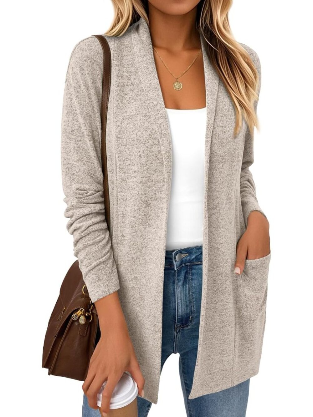 Cozy Coffee Gray Lightweight Cardigan with Long Sleeves - Effortlessly Stylish
